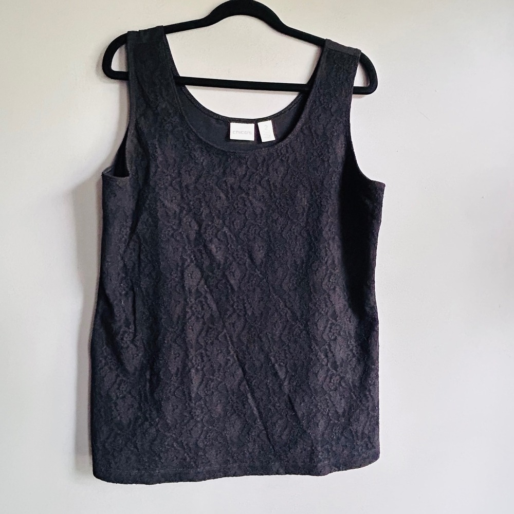 Chicos Black Lace Front Sleeveless Scoop Neck Tank Top Size 2 L 570151688